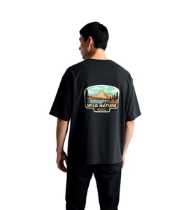 Erkek Oversize Tişört Dağ Manzara Baskılı Outdoor Keşif Teması Retro Stil Rahat Kesim Günlük Modern