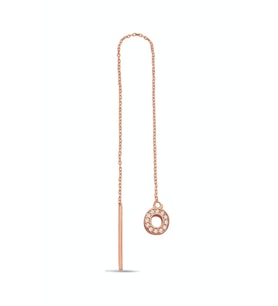 O Harfi 925 Ayar Gümüş Rose Tek Zincir Küpe - K100401