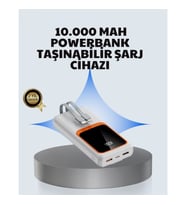 Mey İthalat® Kompakt 10000 mAh Powerbank – Dijital Göstergeli, Type-C ve Lightning Uyumlu