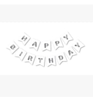 Beyaz Üzeri Gümüş Happy Bırthday Yaldızlı Banner