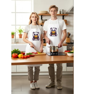 Unisex Mutfak Aşçı Önlüğü Burger Tutan Panda Karikatür Baskılı Rahat Kesim Günlük Modern Şık Zarif