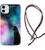 Apple iPhone 11 12 13 Mini Kılıf Boyun Asklı Rasta Silikon Window Cat 1787