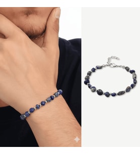 Gümüş Renk Metal Zincirli Dorika Top Süslemeli Amorf Lapis Doğaltaş Erkek Bileklik