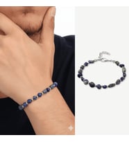Gümüş Renk Metal Zincirli Dorika Top Süslemeli Amorf Lapis Doğaltaş Erkek Bileklik