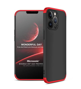 Microsonic Apple iPhone 13 Pro Max Kılıf Double Dip 360 Protective Siyah Kırmızı