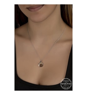 Crystal Taşlı  Deniz Kabuğu  925 Ayar Gümüş Kolye