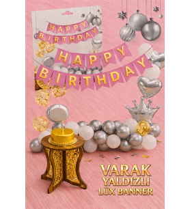 Altın Varak Yaldızlı Lüks Happy Birthday Banner - Pembe