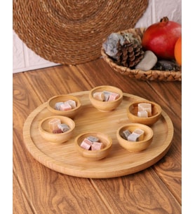 7 Parça Mini Bambu Sosluklu Dönen Servis Tabağı