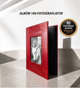 100 Fotoğraf Kapasiteli Albüm + 10 Fotoğraf Baskısı + Kapak Fotoğrafı - 10x15 cm (Kırmızı)