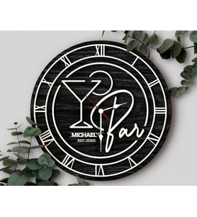 BK Gift Barlara Özel Dekoratif Siyah Ahşap Duvar Saati 35cm-19 , Bar Duvar Saati , Cafe Duvar Saati , Özel Ahşap Saat