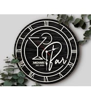 BK Gift Barlara Özel Dekoratif Siyah Ahşap Duvar Saati 35cm-19 , Bar Duvar Saati , Cafe Duvar Saati , Özel Ahşap Saat
