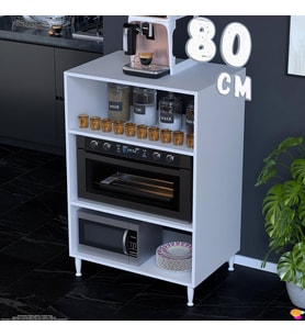 Eliusta Lara 80 cm Çok Amaçlı Mikrodalga Standı 3 Raflı Fırın Tezgahı Mutfak Dolabı Beyaz 80x119x48 cm