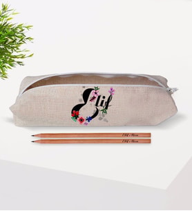 BK Gift Kişiye Özel İsimli Harfli Keten Bez Kalemlik ve İsimli Ahşap Kurşun Kalem Hediye Seti-3