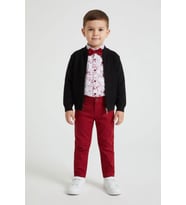 Bordo Keten Pantolonlu Hırkalı Erkek Çocuk Gömlekli 3lü Takım 24551