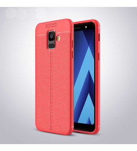 Galaxy A6 2018 Kılıf Niss Deri Desenli Silikon Kılıf (Kırmızı)