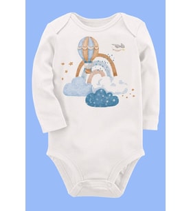 Organik Baskılı Pamuklu Unisex Bebek Body UZUNE258