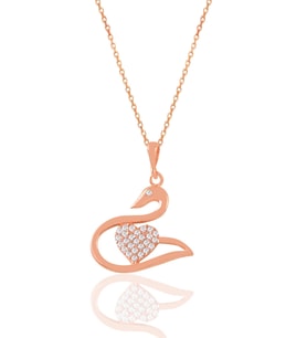 Söğütlü Silver Gümüş rose zirkon taşlı kalpli kuğu kolye