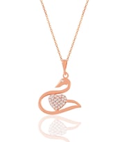Söğütlü Silver Gümüş rose zirkon taşlı kalpli kuğu kolye