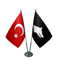 Masa Üstü Siyah Göktürk Bayrağı Türk Bayrağı İkili Krom Direk Masa Bayrak Seti