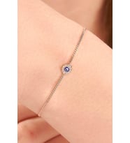 Gümüş Rose Kaplama Mavi Göz Nazar Boncuklu Zirkon Taşlı Gurmet Zincir Bileklik (Rose - Lacivert)
