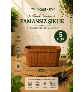 Dekoratif Antik Oval Ahşap Görünlü Saksı 5 Litre 1 Adet