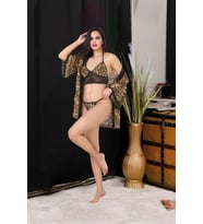 Günlük , Rahat , İpeksi , Tangalı 3 Parça İç Çamaşırı Takımı - Leopar