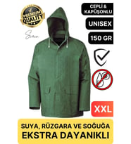 Premium Yeşil Xxl 150 gr Kapüşonlu Cepli Yağmurluk Su Rüzgar Soğuk Geçirmez Unisex Çıtçıtlı Pardösü