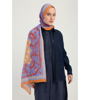 Schaless Süvarinin Arması - Mavi - Vierra Desenli Viskon Şal - 70x190 Cm (Oranj)