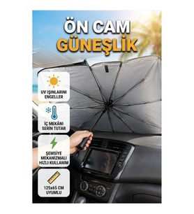 Katlanabilir Araç Güneşliği 125x65 cm UV Koruyucu Ön Cam Güneşlik Şemsiye Tasarım