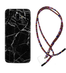Samsung J6 Plus J7 Prime J7 Pro M20 Kılıf Boyun Asklı Rasta Silikon Fragile Black Mermer 1378
