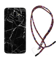 Samsung J6 Plus J7 Prime J7 Pro M20 Kılıf Boyun Asklı Rasta Silikon Fragile Black Mermer 1378