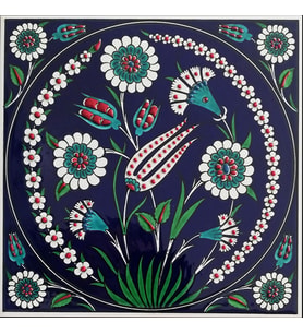 Armada Çini 20x20 Cm ED 338 Kobalt Lale Desenli Eldekoru Çini karo