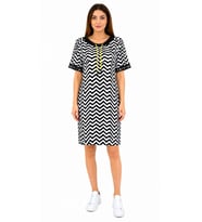 Kadın Siyah Beyaz Zigzag Desenli T-Shirt Elbise