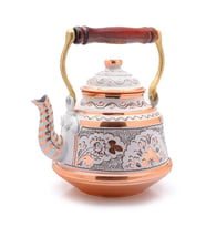 3,2 Litre El Işlemeli Nostaljik Tekli Kalaylı Dövme Bakır Demlik, Çaydanlık, Su Isıtıcısı (Beyaz)