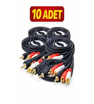 3.5mm AUX to 2 RCA Ses Kablosu 1.5m 10’lu Paket Standart Ses Kablosu