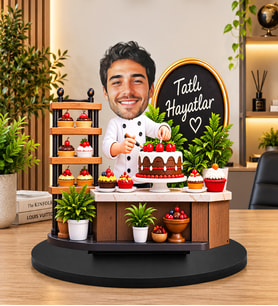 Kişiye Özel Pastacı Biblosu – 3D Karikatür Pasta Şefi Figürü, Butik Pastacı Hediyesi, Dekoratif Masa Süsü