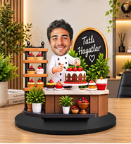 Kişiye Özel Pastacı Biblosu – 3D Karikatür Pasta Şefi Figürü, Butik Pastacı Hediyesi, Dekoratif Masa Süsü