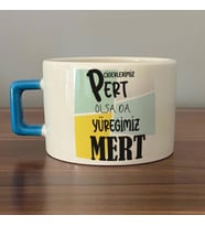 Ciğerlerimiz Pert Olsa Da Yüreğimiz Mert Baskılı Mavi Kulplu C Fincan