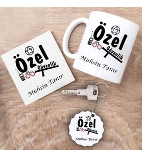 Özel Güvenlik Kupa Bardak Altlık ve Anahtarlık Hediye Seti (Model 1)