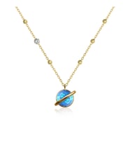 Demas Gold  Pirlanta 14 Ayar Altin Dorikalı Gezegen Mavi Opal Taşlı Kolye