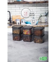 Erzak Saklama Kabı Sızdırmaz Kapak6'lı Set Füme -(Ölçü Kabı Hediyeli)
