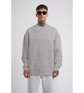 Unisex Biskilet Yaka Üç İplik SweatShirt - Gri
