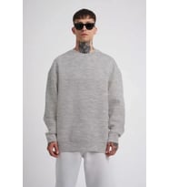 Unisex Biskilet Yaka Üç İplik SweatShirt - Gri