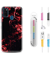 Samsung M21 M22 M23 M30 M31S M32 Kılıf Kablo Koruma Spiral Silikon Red Smoke 1745