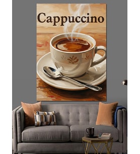 Cappuccino Yazılı Kahve Fincanı Dekoratif Kanvas - Mdf Ahşap Tablo