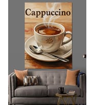 Cappuccino Yazılı Kahve Fincanı Dekoratif Kanvas - Mdf Ahşap Tablo