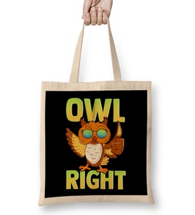 Funny Owl Right Thumbs Up Hippie Cute Alright Pun Bez Çanta Uzun Saplı