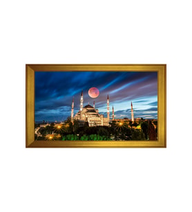 Sultan Ahmet Camii ve Gece Motifli Kanvas Tablo 50 x 70 cm Gold Çerçeve