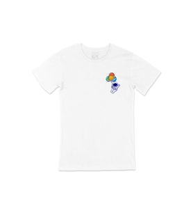 Gezegen Balonlu Astronot Cep Logo Tasarımlı Beyaz Tişört