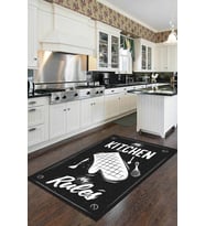 Siyah Kaymaz Tabanlı My Kitchen My Rules Mutfak Halısı MT46